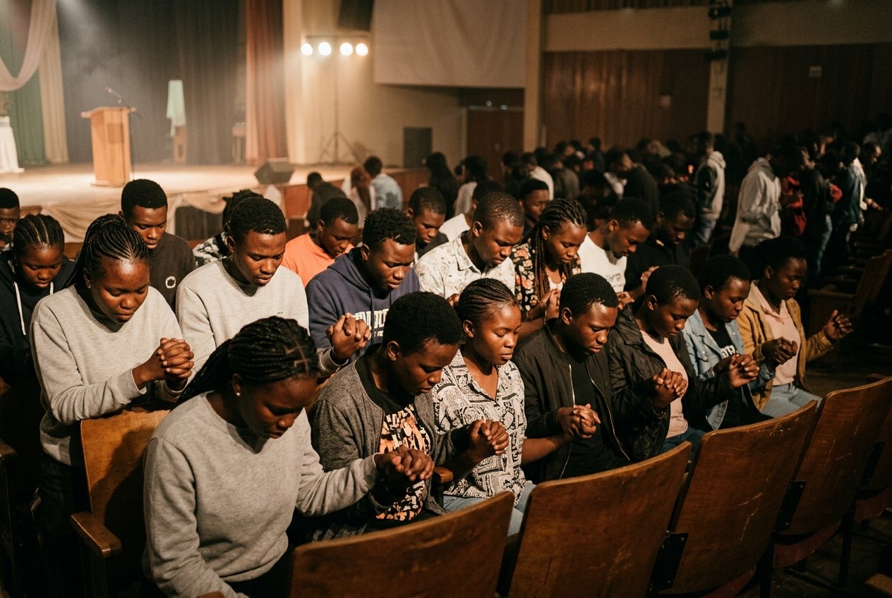 Students praying fervently together